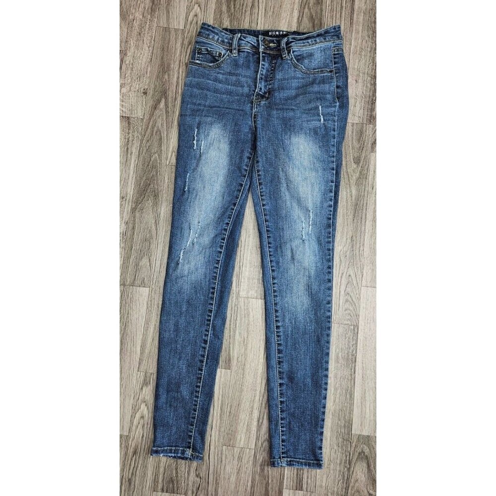 Highway Juniors Size 5 / 6 Distressed Whiskered Skinny Denim Blue Jeans